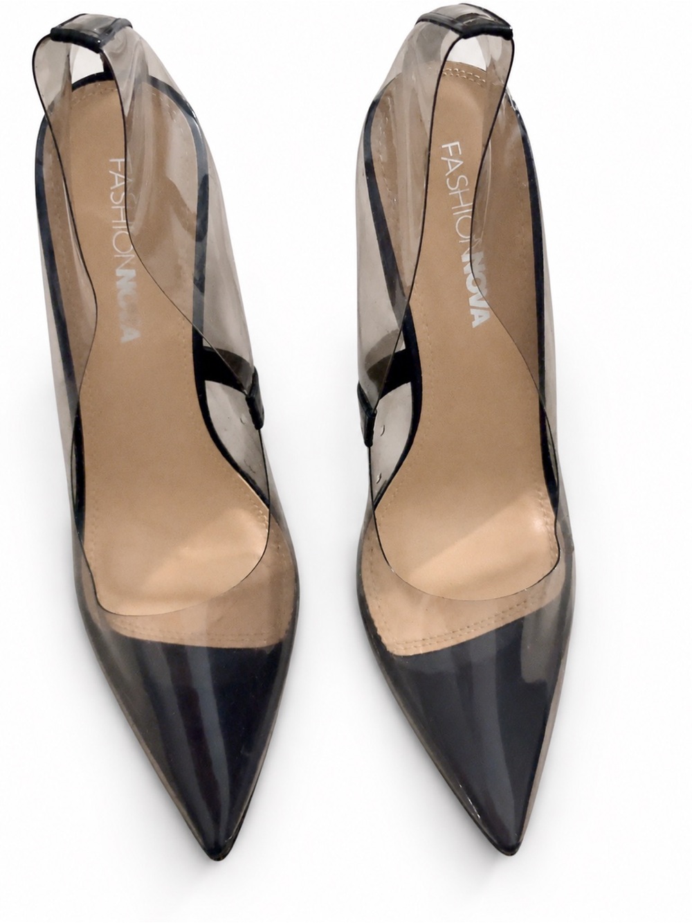 Fashion Nova Black Clear Slingback Pointed-Toe Pumps